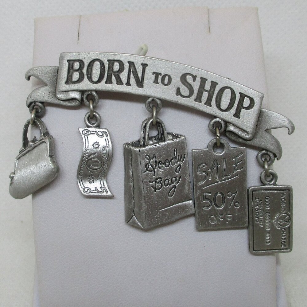 Vintage JJ Born To Shop Brooch Jonette Born To Shop Dangle Charm Brooch JJ